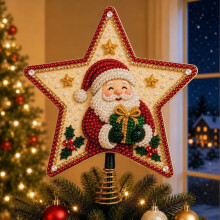 Christmas Tree Topper Star with Santa Claus – Pearl & Rhinestone Beaded Xmas Tree Top Decoration | Festive Holiday Ornament for Home D
