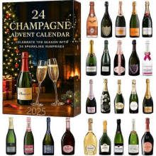 Champagne Adventskalender, 24 dagen champagne kerstkalender 2025, elk deurtje opent een nieuwe verrassing, champagne 24 dagen