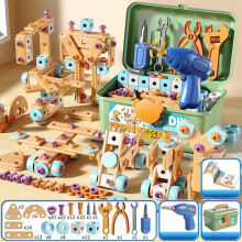 126-Piece Kids Electric Drill Building Tool Set - DIY Educational Nut Assembly Toy - Birthday Christmas Gift for Boys
