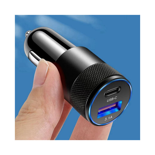 Ładowarka samochodowa USB + PD 3,1 A 15 W, mała, ze stopu stali, typ C 1