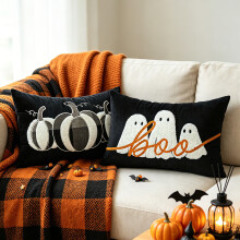 Cadeau créatif d'Halloween - Housse de coussin citrouille et fantôme effrayants, thème magique, décoration de fête pour la ma