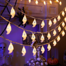 Guirlande lumineuse LED fantômes mignons pour Halloween | 3 m, 20 LED blanc chaud | Décoration intérieure pour fêtes et cham
