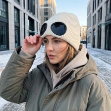 Bonnet tricoté avec lunettes de ski intégrées – Bonnet de ski coupe-vent doublé polaire | Vêtements streetwear d'hiver tenda