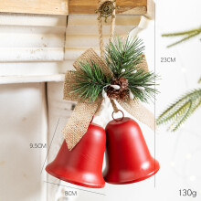 Décoration de porte clochette de Noël – Grande décoration de 23 cm avec grelots rouges, nœud en toile de jute, pommes de pin
