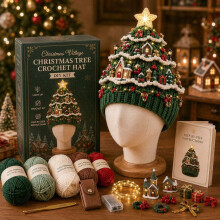 Kit de bonnet de Noël au crochet à faire soi-même (2 modèles aléatoires) – Bonnet de Noël douillet fait main avec étoile lum
