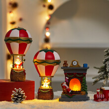 Figurines de montgolfières LED de Noël 2026 - Décorations lumineuses pour table avec Père Noël, bonhomme de neige et cheminée