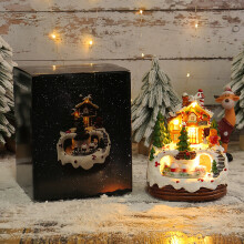 Figurine lumineuse et rotative de maison de Noël - Maison enneigée à la douce lueur - Décoration de table - Cadeau de Noël