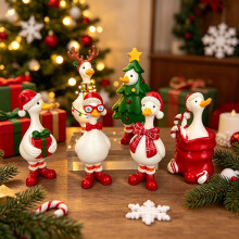 Lot de 6 figurines de canards de Noël – Décoration de bureau mignonne en résine | Ornement de Noël festif et cadeau idéal à