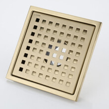 Brushed Gold Stainless Steel Shower Floor Drain 15x15cm Square with Brass Deodorizing Core and Cover - Practical Choice for Home and