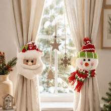 Embrasses de rideaux en peluche Père Noël et bonhomme de neige | Décoration de Noël originale et créative | Embrasses de ride