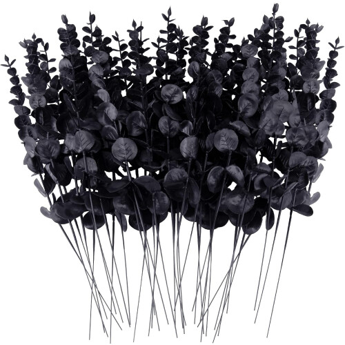 36 Stück schwarze künstliche Eukalyptuszweige, 15 Zoll (ca. 38 cm)
