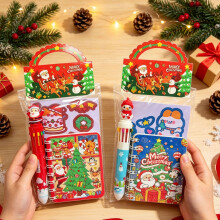 Weihnachtsgeschenk für Kinder: Weihnachtliches Schreibwarenset (Kartenetui + 10-Farben-Stifte + A7-Spiralheft + Sticker) | Ga