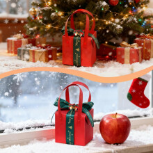 10er-Packung handliche rote Geschenkboxen mit Schleifen und Glöckchen für Weihnachten, Valentinstag, Geburtstag, Hochzeit, Fa