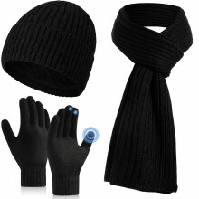 Dreiteiliges Winterstrickset für Herren – Mütze, Schal und Touchscreen-Handschuhe in Alpaka-Optik | Das perfekte Weihnachts-