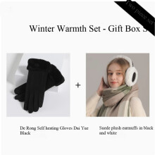 2-delige wintercadeauset – zelfverwarmende touchscreenhandschoenen en pluizige oorkappen van imitatiebont | Comfortabele win