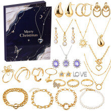 Weihnachtsschmuck-Geschenkset – 24-Tage-Countdown-Kalender mit Halskette und Ohrringen
