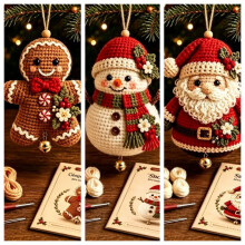 3-teiliges Weihnachtshäkelset | Gemütliche Weihnachtsbaumdeko & kleine Geschenke für den Nikolausstiefel | Bastelgeschenk für