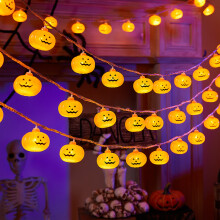 Halloween Klassieke Pompoen Gezicht LED-lichtslinger | 3M 20 LED's Warm Gloed Decoratieverlichting | Binnen- en Buitenfeestar