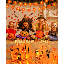 Esdoornbladeren lichtslinger, 3 meter, 20 LED's, herfstdecoratie, werkt op batterijen en met timer, herfstbladeren slinger vo