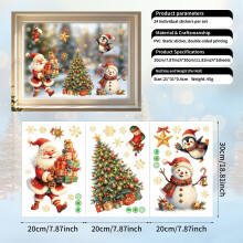 Weihnachtsfensteraufkleber – 24 doppelseitige, statisch haftende Aufkleber mit Weihnachtsmann, Schneemann und Weihnachtsbaum