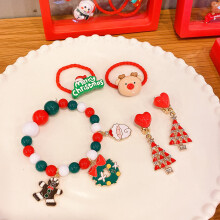 5 stuks Nieuwjaar Kerstboom Kerstman Rendier Sneeuwpop Haarclips Oorbellen Armbandjes Cadeauset voor Meisjes en Kinderen Haar