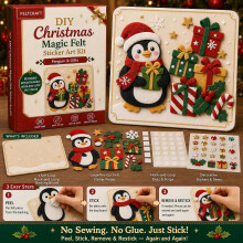 DIY-Weihnachts-Zauber-Filzsticker-Bastelset – Pinguin- und Geschenke-Thema | Wiederverwendbares Bastelset für Kinder (ohne N