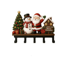 Houten wandhaak met kerstman en sneeuwpop | Kerstdecoratie voor de deur | Creatieve kerstversiering voor de entree | Praktisc