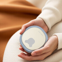 Grijze en blauwe handwarmer in de vorm van een beer, USB oplaadbaar, 3 standen, dubbelzijdig, snelle verwarming, veilig en dr