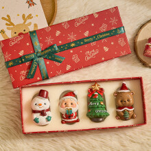 Prachtige kerstcadeauverpakking - Set van 4 mini-beeldjes van hars (kerstman, sneeuwpop, kerstboom, beer), schattige feesteli