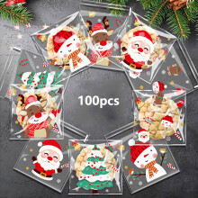 100 stuks zelfklevende OPP-cellofaanzakjes voor kerst – 5 stijlen, verpakkingszakjes voor snoep, koekjes en traktaties, doe-
