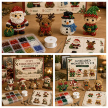 3er-Pack 3D-Weihnachtsbastelset mit Perlen – Das perfekte Geschenk für Mädchen | 12 festliche, handgefertigte Ornamente | An