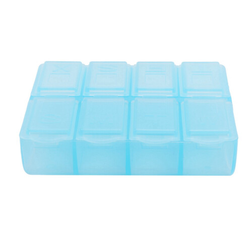 Rechthoekige plastic pillendoos met 8 vakjes, blauw 2