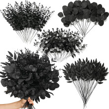 100 unidades de 4 tipos de hojas artificiales de eucalipto, hojas de follaje sintético mixto para decoración de fiestas, arre