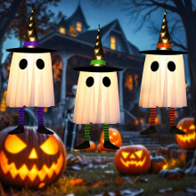 Decoraciones de Halloween, paquete de 3: sombrero de brujo, bruja colgante, fantasma volador iluminado, sombrero de mago fant