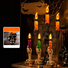 Halloween Vintage Skelet LED Kaarsenset (3 Schedelkaarsen + 3 Spookhandkaarsen) | Realistische Hars Nachtlampjes | Gotische F