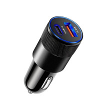 3,1 A 15 W USB + PD Kleines Kfz-Ladegerät aus Stahllegierung Typ-C