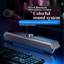 Desktop-Lautsprecher mit RGB-Beleuchtung und Mikrofon – Kabelgebundene/Bluetooth-Soundbar für PC, Laptop, Smartphone und Fer