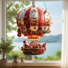 Globo aerostático navideño LED colgante - Adorno de Papá Noel iluminado, decoración festiva para ventanas y árboles, regalo n