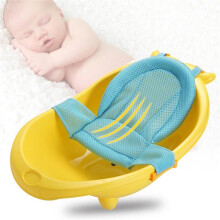 Baby shower mat (blue), non-slip baby shower seat net, baby bath tub pillow, newborn shower support strap, soft and breathable shower mat