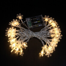 Guirnalda de luces LED de copos de nieve de 3 m y 20 LED | Luz blanca cálida, funciona con pilas | Decoración navideña para á