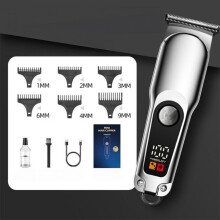 Mini-haartrimmer voor mannen – elektrische trimmer met 2 snelheden, LED-display en 6 opzetkammen | Titanium mes en snelladen