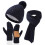 Conjunto de inverno de 3 peças em tricô – gorro com forro de lã, cachecol comprido e luvas com palma em camurça compatíveis 3