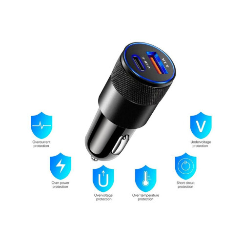 Ładowarka samochodowa USB + PD 3,1 A 15 W, mała, ze stopu stali, typ C 2