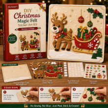 Kit de manualidades navideñas mágicas con pegatinas de fieltro – Tema Regalos | Manualidad reutilizable para niños sin coser