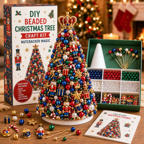 Kit para Árvore de Natal com Miçangas - Decoração Artesanal para Presente e Mesa