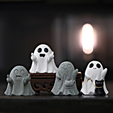 2PCS Halloween Ghost Figurine Resin Ghost Decor Cute Finger Statue Funny Ornaments for Halloween Decorations Christmas New Ye