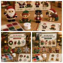 Kit fai da te per decorazioni natalizie 3D con perline (confezione da 3) - Crea 12 ornamenti 3D festivi | Attività natalizia