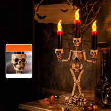 3-Candle Skeleton Skull Candelabra - LED Halloween Skeleton Candle Light Holders for Party Festival