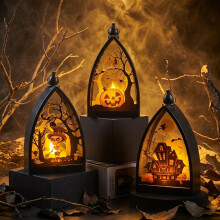 Halloween Candle Lanterns, Pumpkin Bats Witch Lantern Lights Halloween Garden Lights Hanging Decorations for Indoor Outdoor H