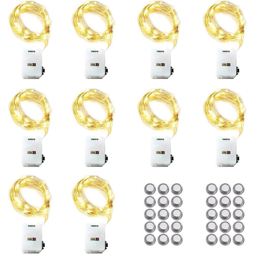 10 Pack LED Fairy String Lights 3M/30 LEDs Battery Operated String Lights 3 Twinkle Lighting Modes Silver Wire Lights for Hol